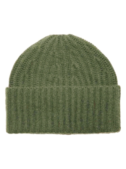 💕 Zwillingsherz Mütze Ribbon Beanie "Luxus" 100 % Kaschmir Gerippt Dunkelgrün Khaki