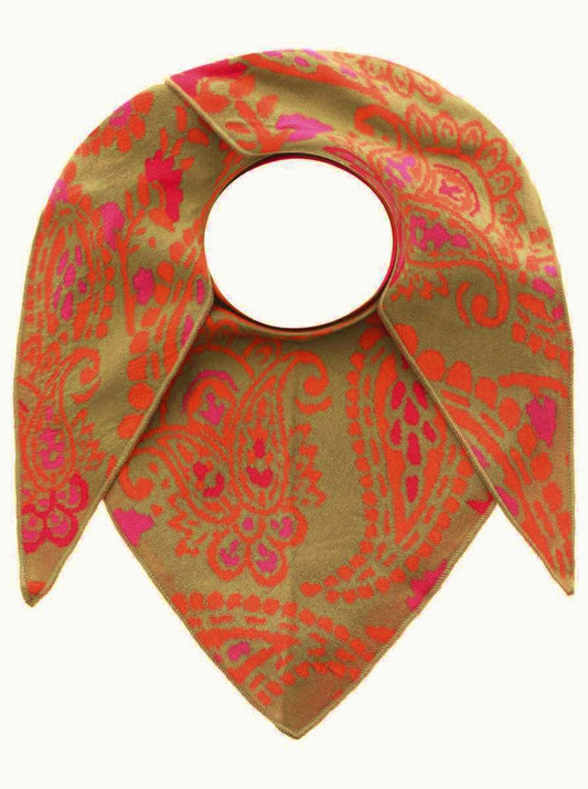 💕 Zwillingsherz Dreieckstuch "Cozy Paisley" Baumwolle Khaki Orange Pink