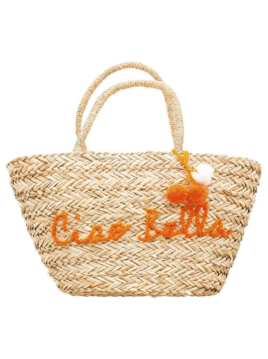 💕 Zwillingsherz Tasche Strandtasche "Ciao Bella" Korb Strohtasche Orange