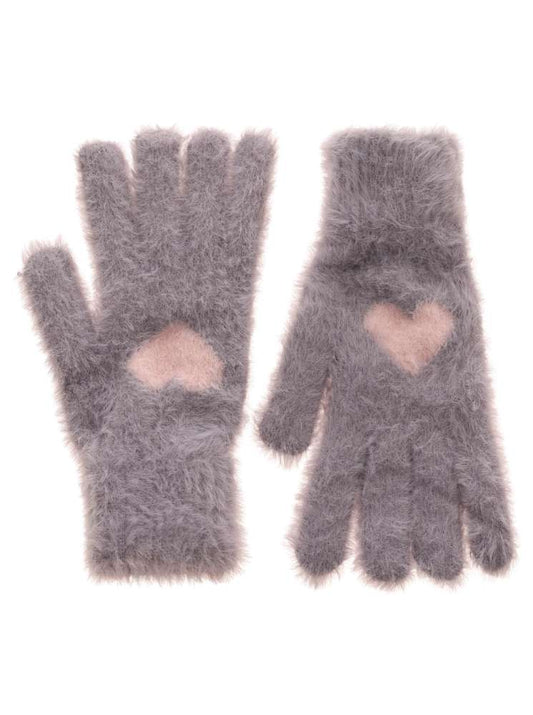 💕 Handschuhe Kuschel "Herzen" Grau