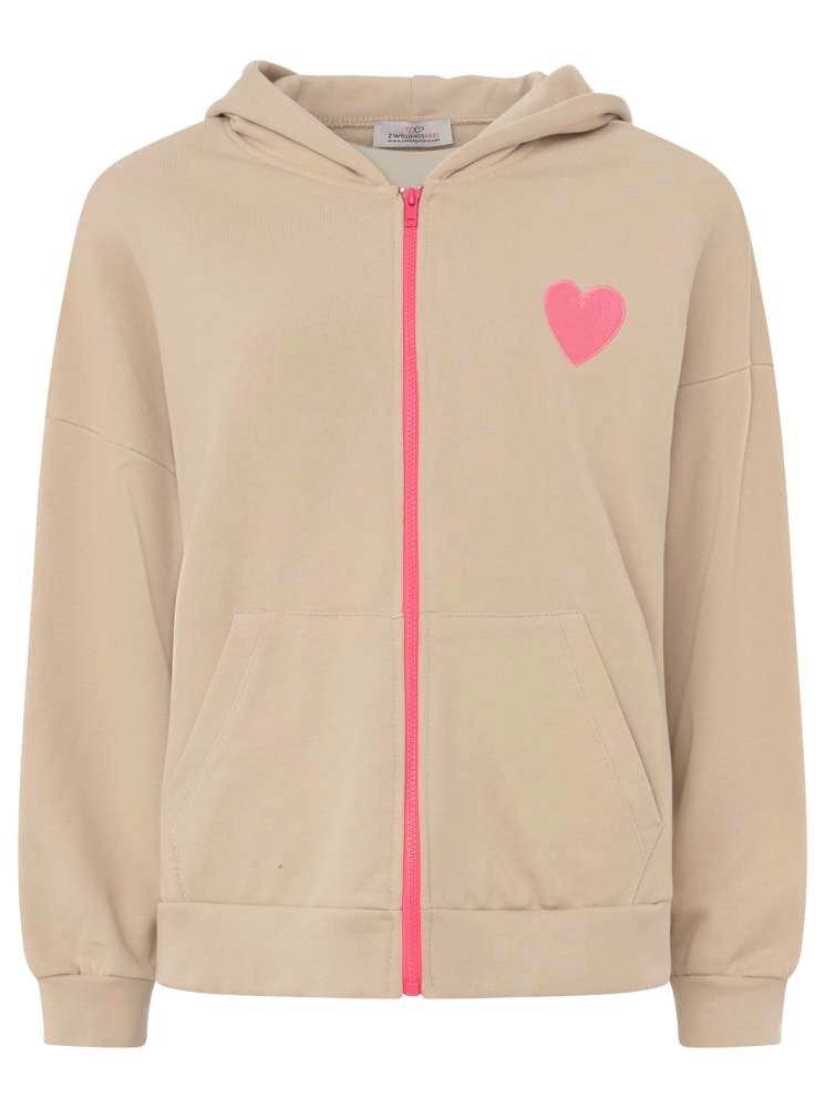 💕 Zwillingsherz Zip Sweatjacke "Herz" Sweater Baumwolle Beige