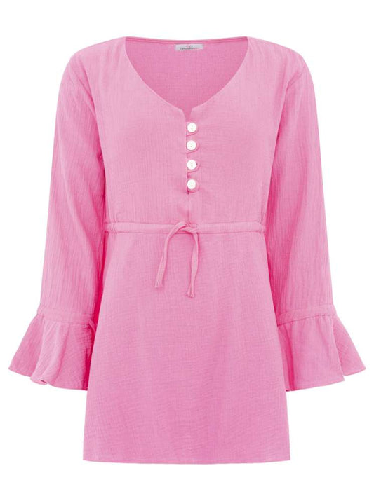 💕 Zwillingsherz Tunika Bluse Musselin "Knopfleiste" Pink