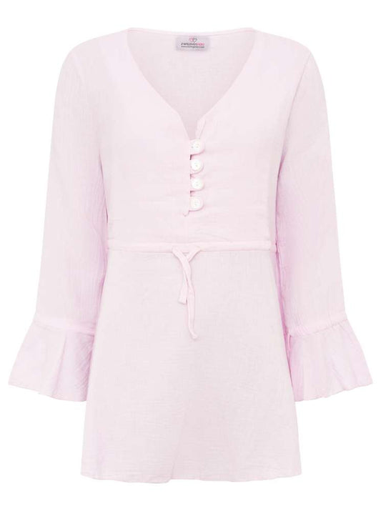 💕 Zwillingsherz Tunika Bluse Musselin "Knopfleiste" Rosa