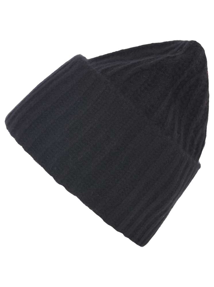 💕 Zwillingsherz Mütze Ribbon Beanie "Luxus" 100 % Kaschmir Gerippt Schwarz