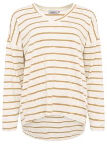 💕 Zwillingsherz Sweatshirt "Sommerstreifen" Sweater V-Neck Beige