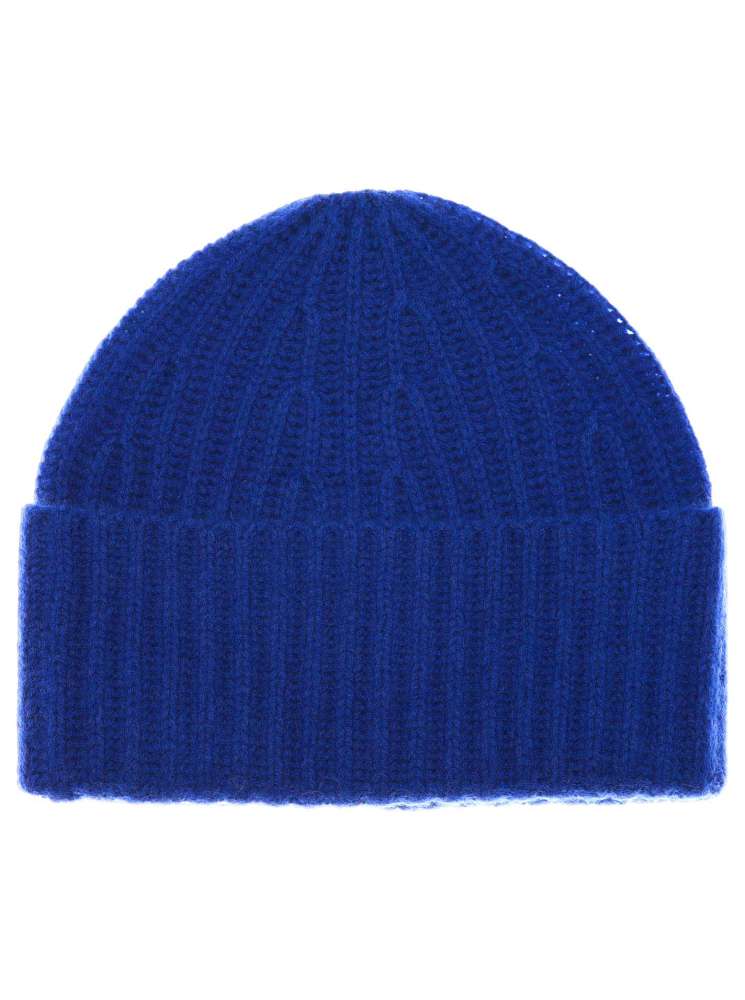 💕 Zwillingsherz Mütze Ribbon Beanie "Luxus" 100 % Kaschmir Gerippt Neonblau