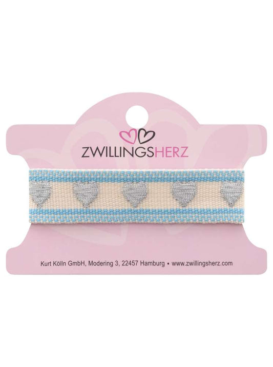 💕 Zwillingsherz Armband "Bunte Kante & Herzen" Blau