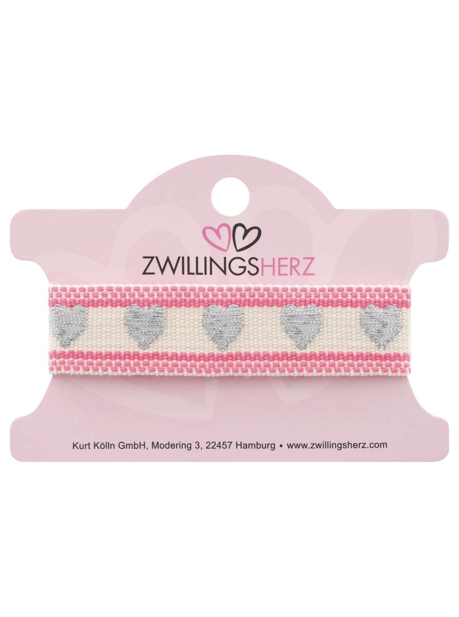 💕 Zwillingsherz Armband "Bunte Kante & Herzen" Pink