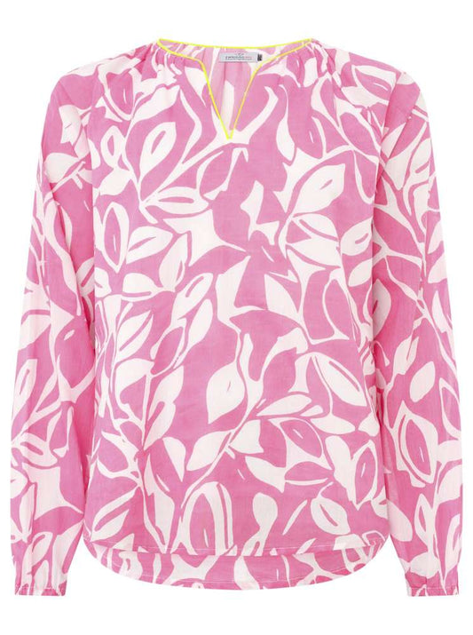 💕 Zwillingsherz Bluse "Blätter Zweifarbig" 100 % Baumwolle Pink