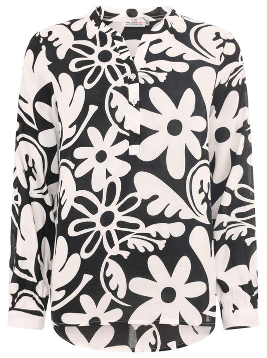 💕 Zwillingsherz Bluse "Flower Paradise" Viskose Schwarz