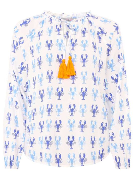 💕 Zwillingsherz Bluse "Lobster Zweifarbig" 100 % Viskose Blau