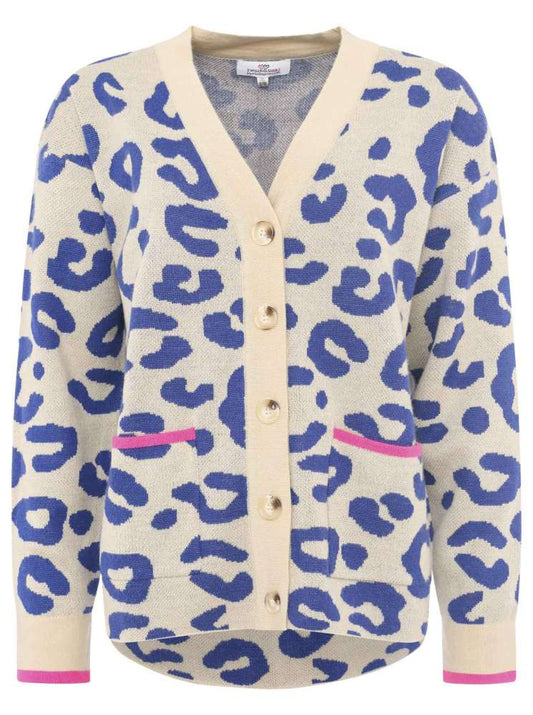 💕Zwillingsherz Strickjacke "Happy Leo" Oversized Cardigan Baumwolle Blau