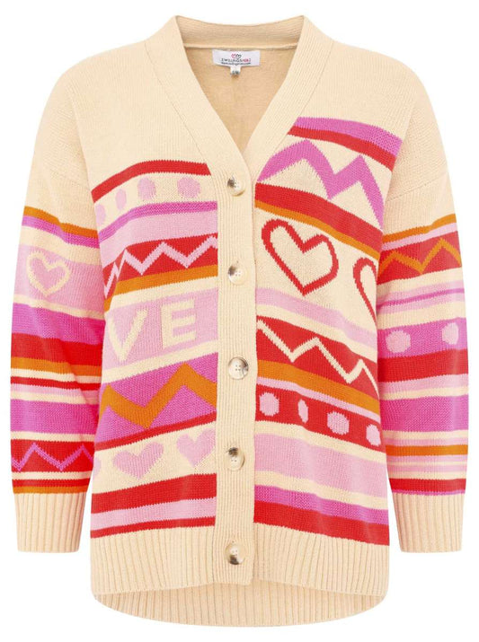 💕Zwillingsherz XXL Cardigan "Smile Fun Happy" Oversized Strickjacke Baumwolle Beige