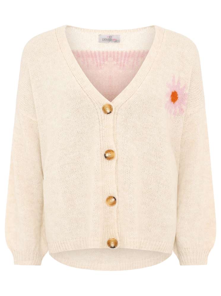 💕Zwillingsherz Oversized Strick Cardigan "Happy Vibes" Strickjacke Hellbeige