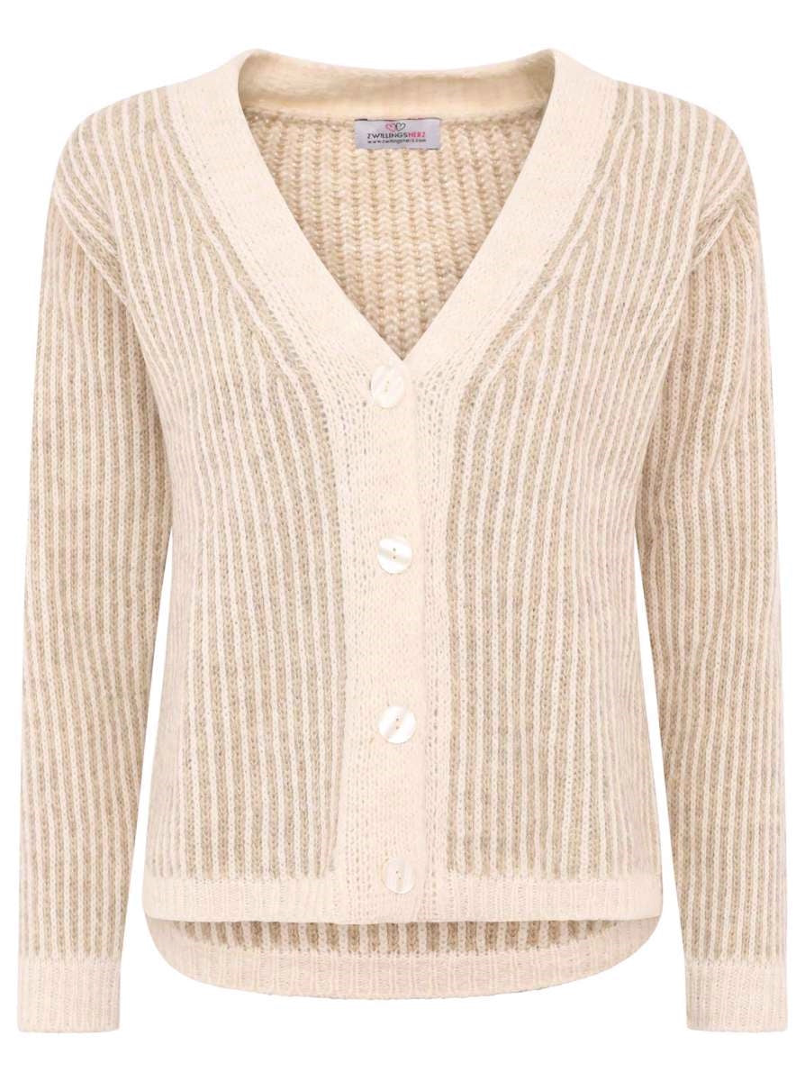 💕 Zwillingsherz Strickjacke "Kleine Streifen" Cardigan Beige