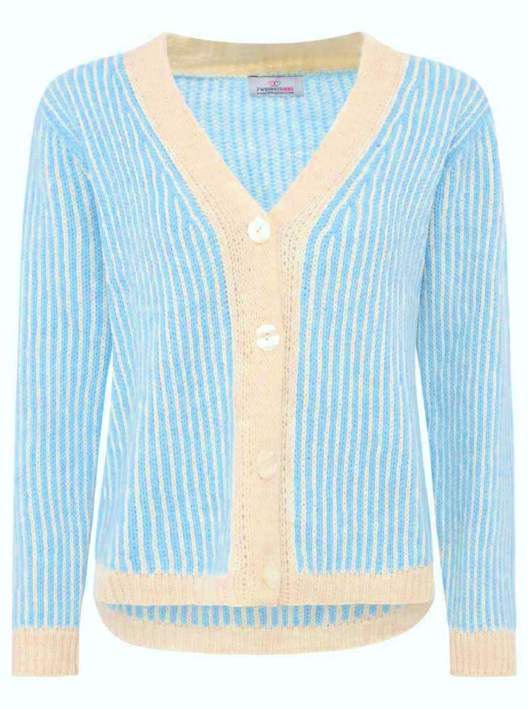 💕 Zwillingsherz Strickjacke "Kleine Streifen" Hellblau