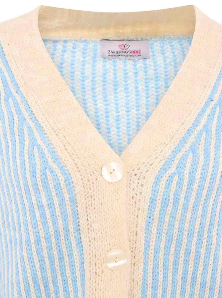 💕 Zwillingsherz Strickjacke "Kleine Streifen" Hellblau