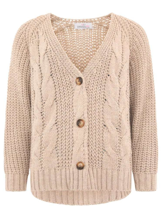 💕 Zwillingsherz Strickjacke Cardigan Zopfstrick "Uni" Wolle Beige