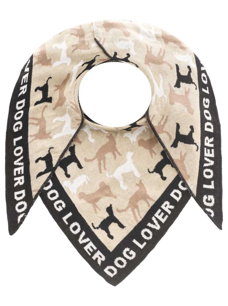 💕 Zwillingsherz Dreieckstuch "Dog Lover" Baumwolle Beige Schwarz