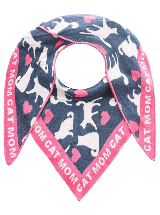 💕 Zwillingsherz Dreieckstuch "Cat Mom" Baumwolle Blau Pink