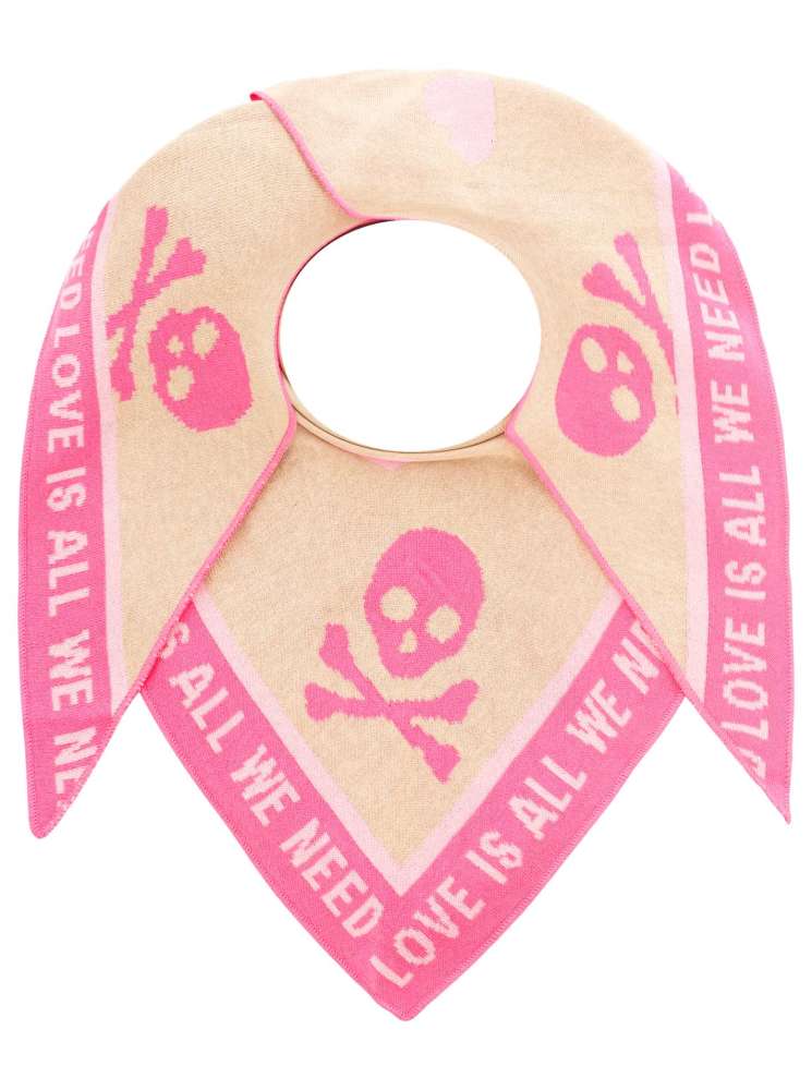 💕 Zwillingsherz Dreieckstuch "Totenkopf Herz" Baumwolle Beige Pink