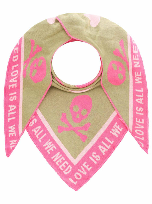 💕 Zwillingsherz Dreieckstuch "Totenkopf Herz" Baumwolle Khaki Pink