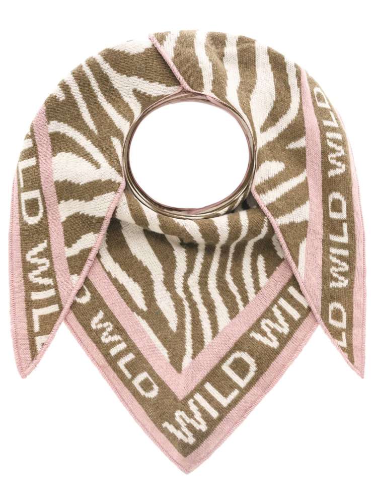 💕 Zwillingsherz Dreieckstuch "Zebra Wild" Wolle Kaschmir Khaki Rosa