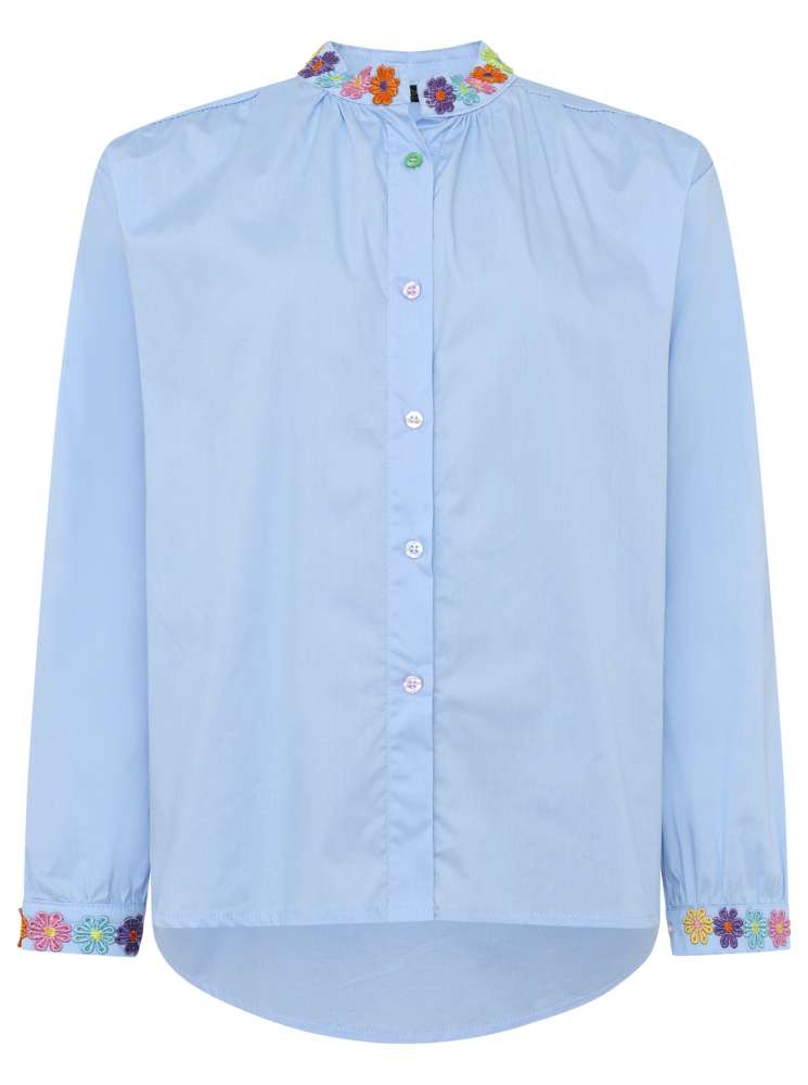 💕 Zwillingsherz Bluse "Stickerei Blumen" Blau