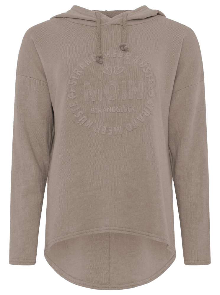 💕 Zwillingsherz Hoodie "Moin Strandglück" Stempeldruck Baumwolle Taupe