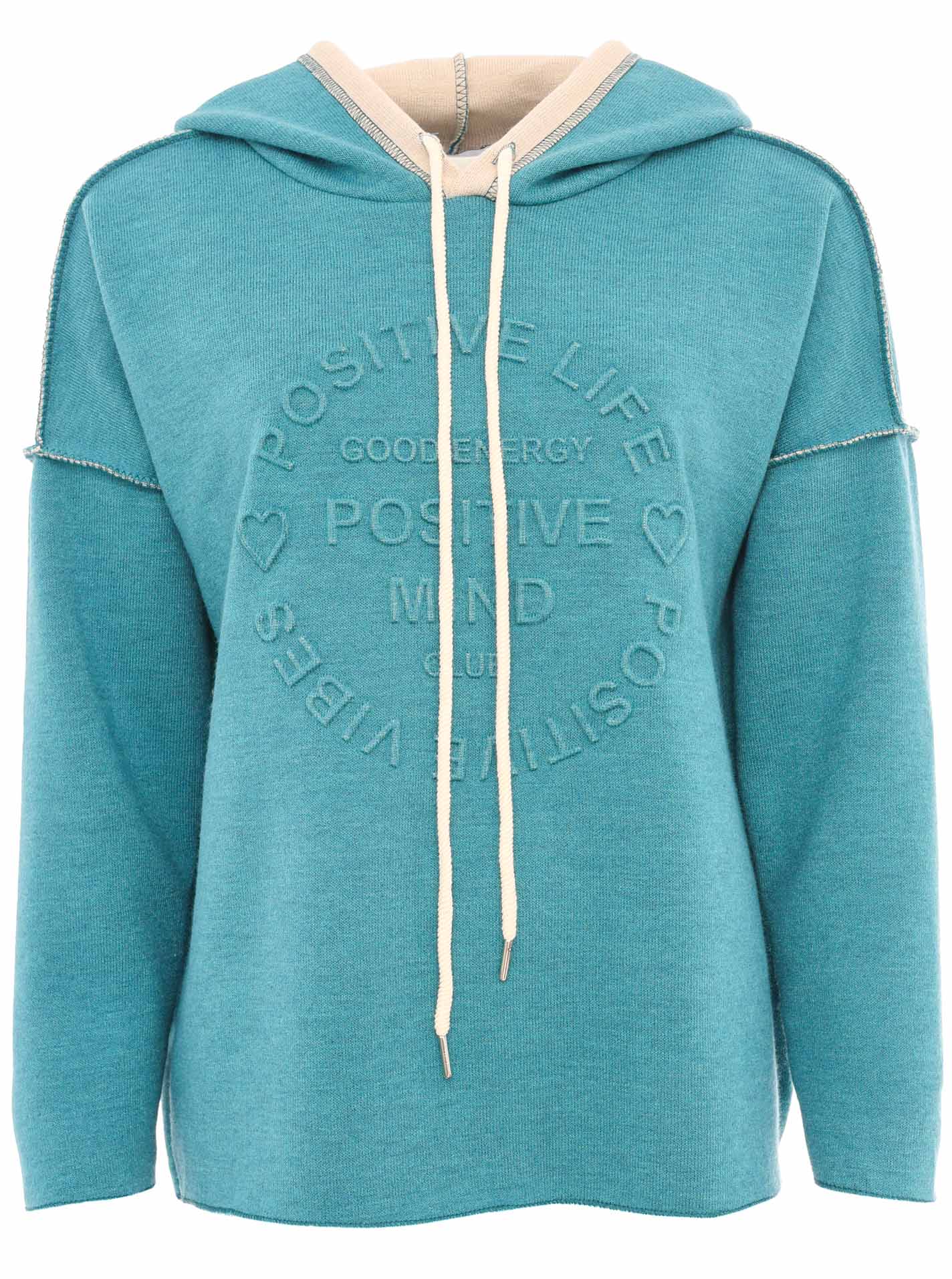 💕 Zwillingsherz Hoodie Double Face "Positive Mind" Stempeldruck Petrol