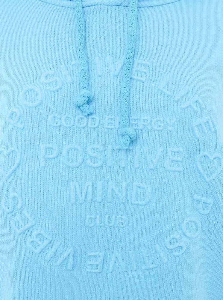 💕 Zwillingsherz Hoodie "Positive Mind" Stempeldruck Baumwolle Türkis