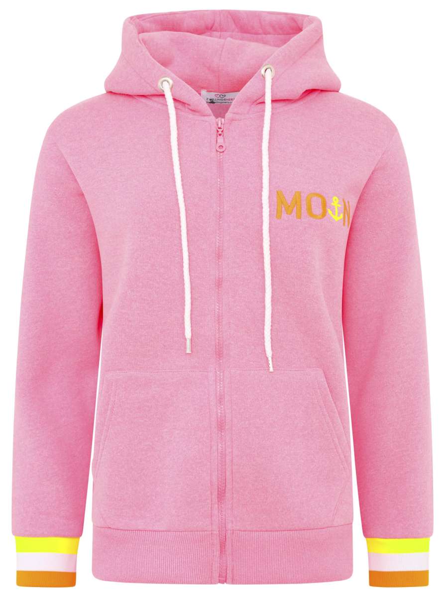 💕 Zwillingsherz Zip Hoodie Sweatshirt Jacke "MoinZH" Sweater Baumwolle Neonpink