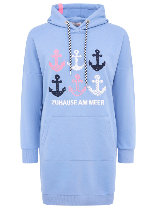 💕 Zwillingsherz Hoodiekleid "Ankerkunst" Sweater Baumwolle Hellblau