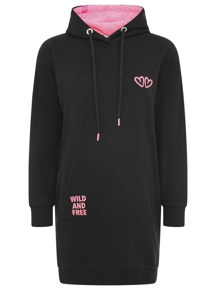 💕 Zwillingsherz Hoodiekleid "Wild Wild Wild" Sweater Baumwolle Schwarz