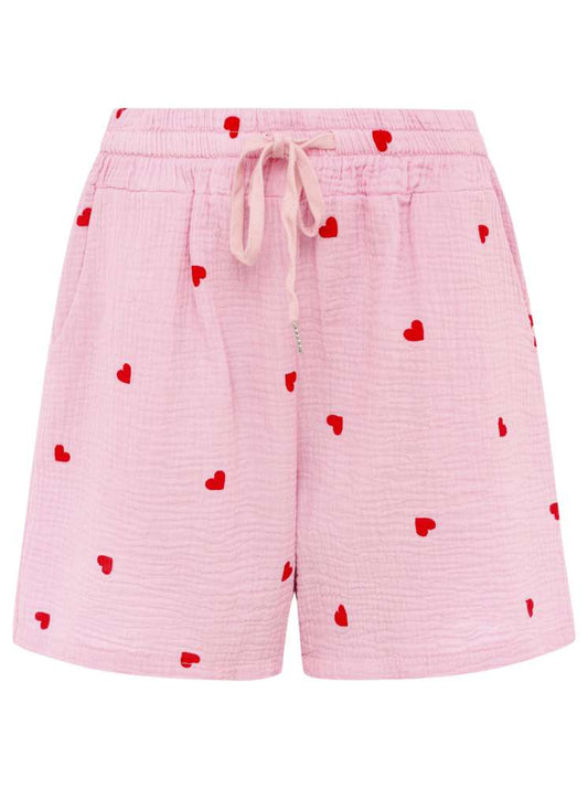 💕 Zwillingsherz Hose Kurz Musselin "Herzen" Rosa