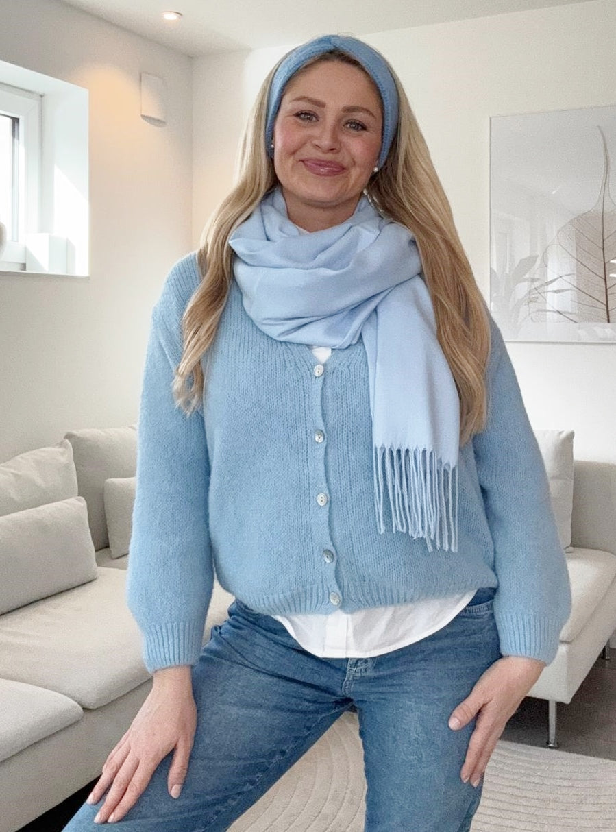 💕 Zwillingsherz Stirnband 100 % Cashmere "Rippen" Kaschmir Hellblau