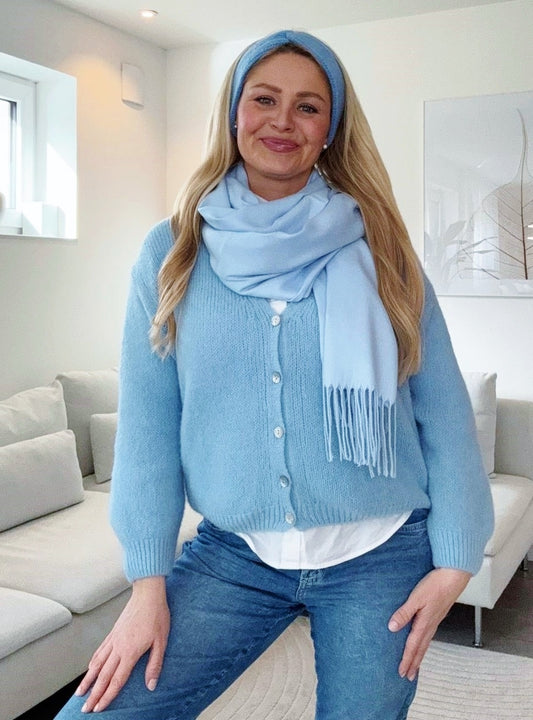 💕 Zwillingsherz Stirnband 100 % Cashmere "Rippen" Kaschmir Hellblau