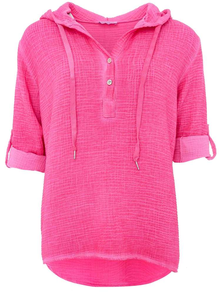 💕 Zwillingsherz Musselin Bluse "Kapuze" Kapuzenbluse Bauwolle Pink