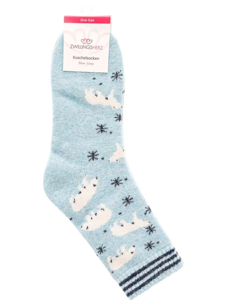 💕 Zwillingsherz Socken "Eisbär" Kuschelsocken Hellblau