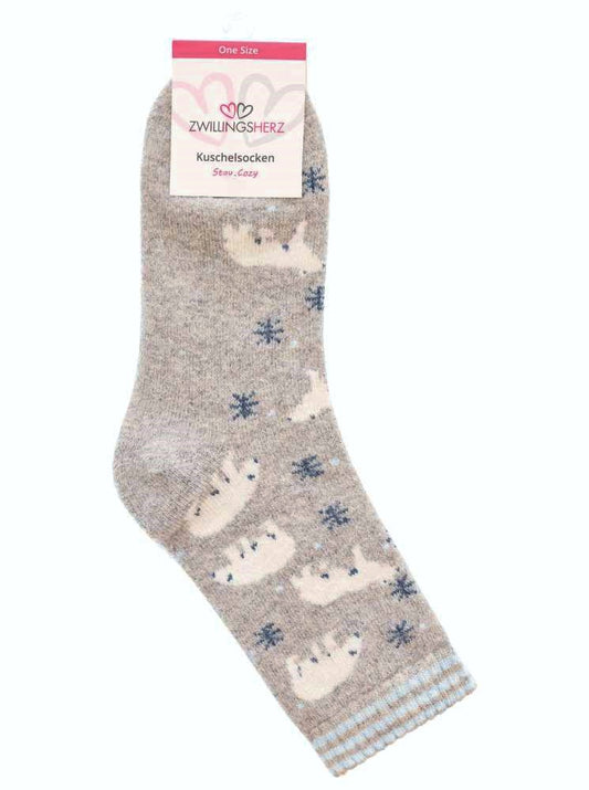 💕 Zwillingsherz Socken "Eisbär" Kuschelsocken Hellgrau