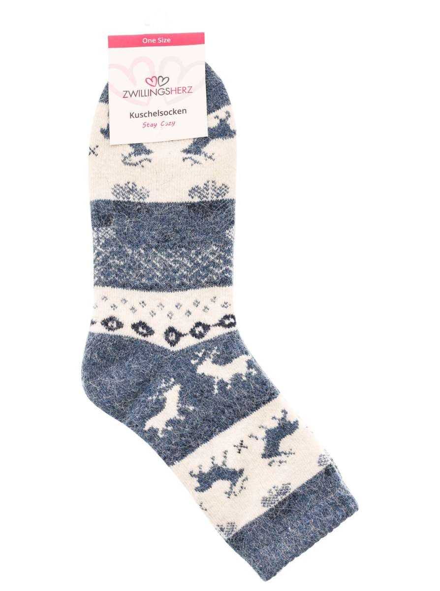 💕 Zwillingsherz Socken "Rentiere" Kuschelsocken Blau