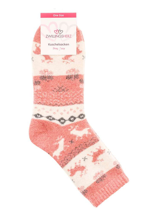 💕 Zwillingsherz Socken "Rentiere" Kuschelsocken Rosa