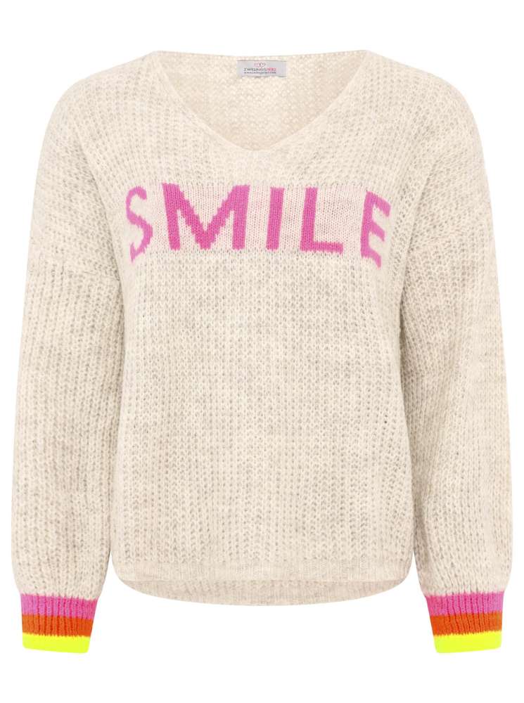 💕 Zwillingsherz Oversized Strick Pullover "Smile" Hellbeige