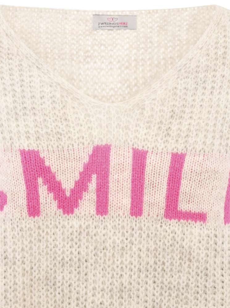 💕 Zwillingsherz Oversized Strick Pullover "Smile" Hellbeige