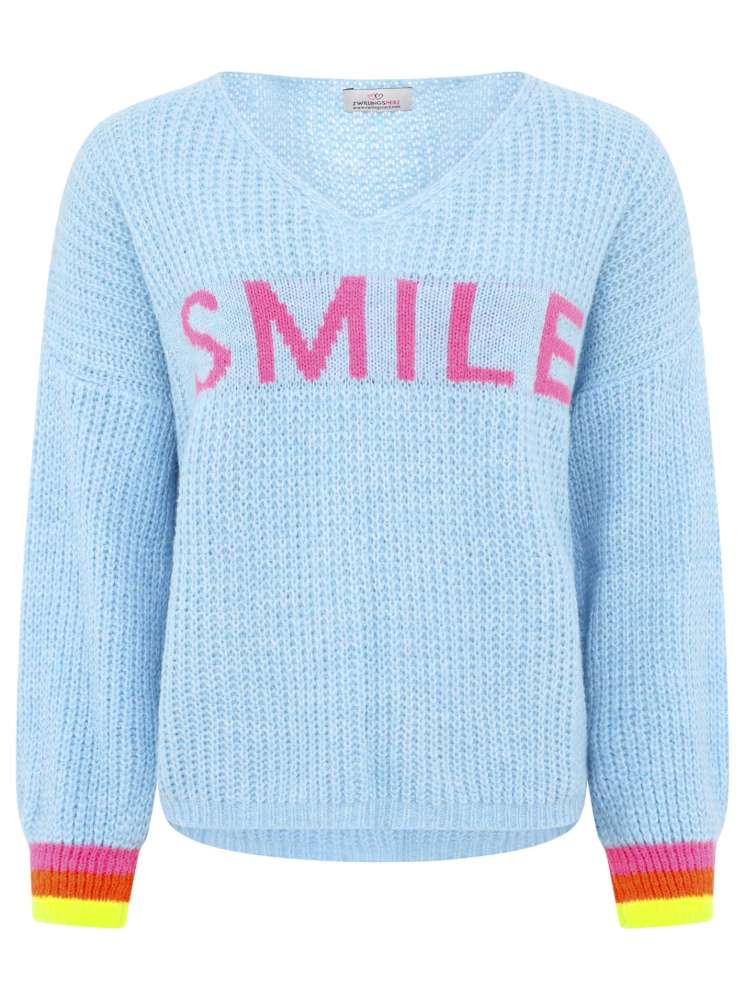 💕 Zwillingsherz Oversized Strick Pullover "Smile" Hellblau