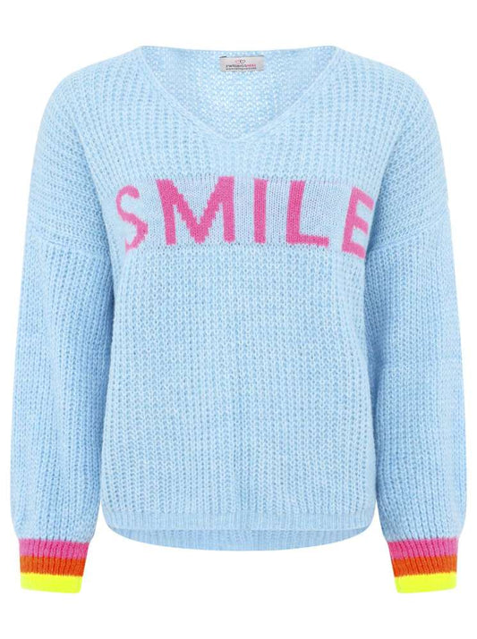 💕 Zwillingsherz Oversized Strick Pullover "Smile" Hellblau