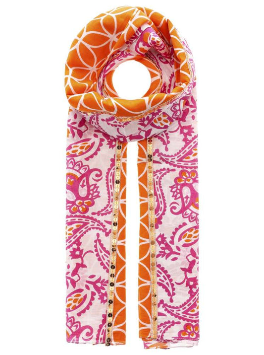 💕 Zwillingsherz Schal Tuch "Paisley Kreis Raute" Pink Orange