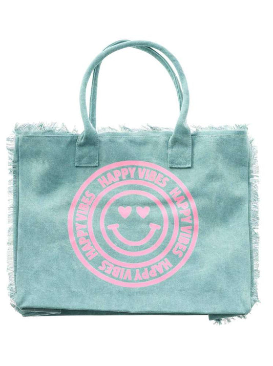 💕 Zwillingsherz Tasche Shopper "Happy Vibes" Canvas XXL Limited Edition Petrol