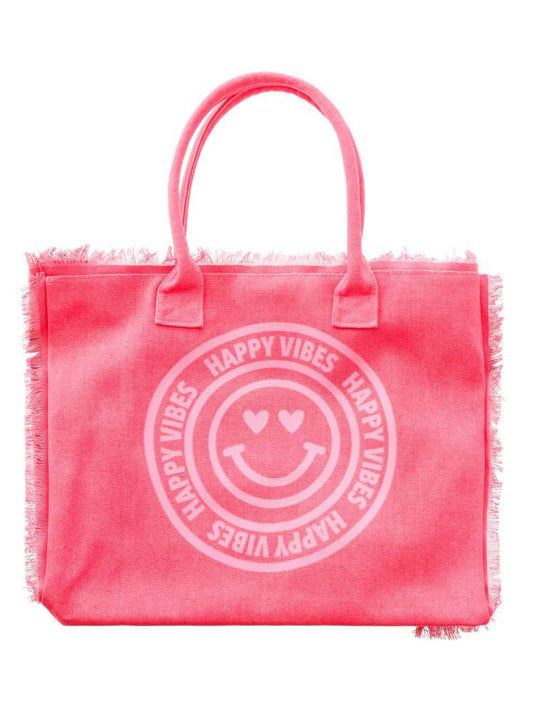 💕 Zwillingsherz Tasche Shopper "Happy Vibes" Canvas XXL Limited Edition Pink Rot