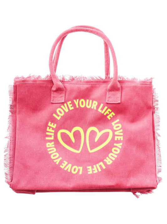 💕 Zwillingsherz Tasche Shopper "Love your life" Canvas XXL Limited Edition Pink